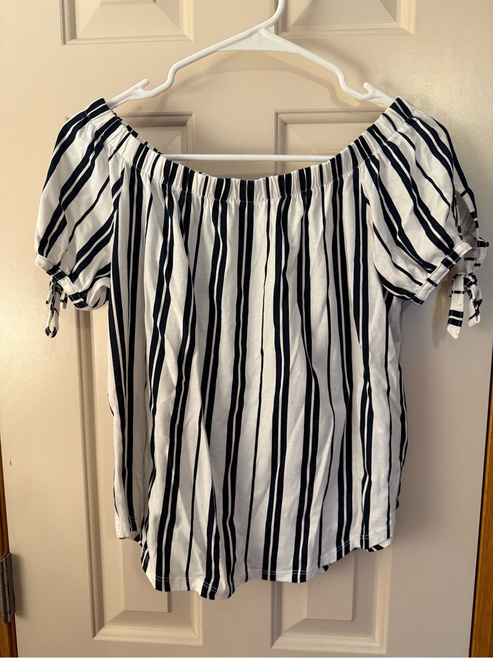 H&M Blue & White Striped Off-Shoulder Tunic